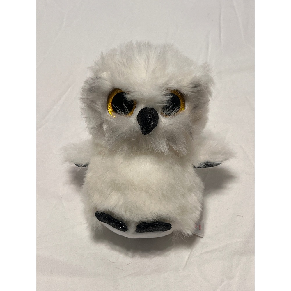 Ty Beanie Boos Austin White Owl Plush Stuffed Animal Gold Glitter Eyes Small